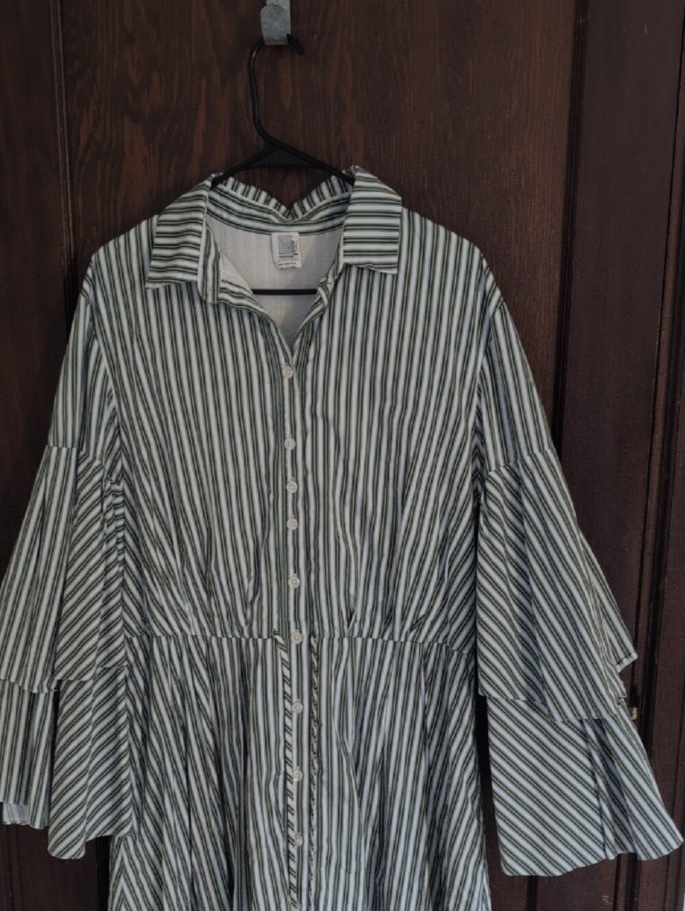 Rosie Assoulin  Fiesta Sage Green and White Striped Midi Dress - Picture 6 of 12